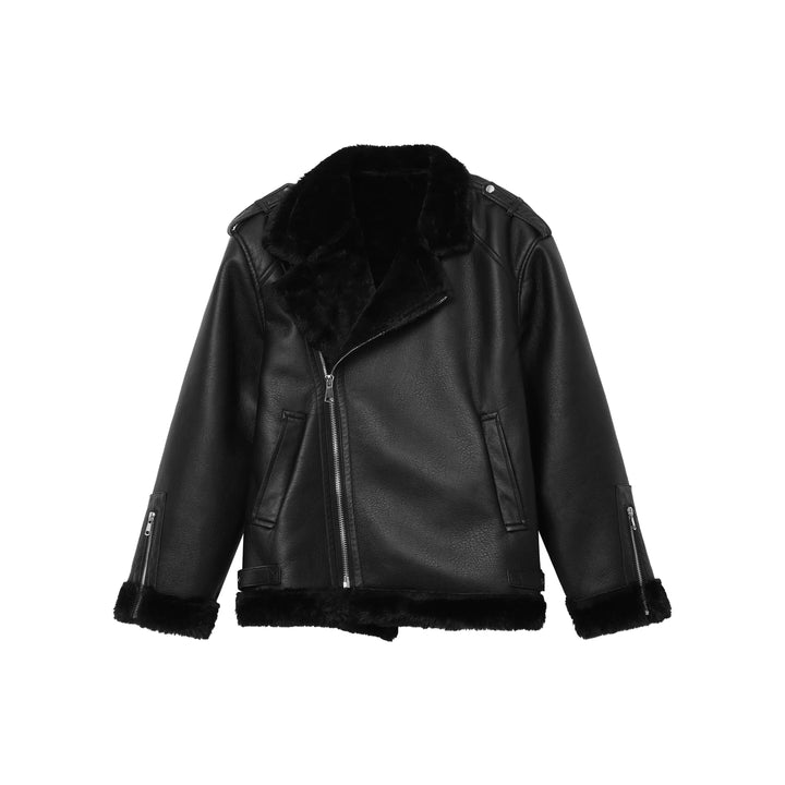 Plush Fur PU Leather Jacket