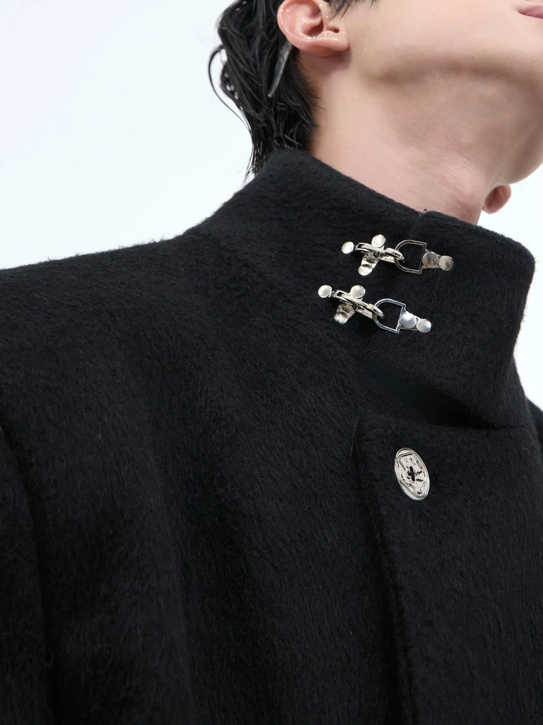 Airplane Button Stand Collar Wool Coat-The Korean Fashion