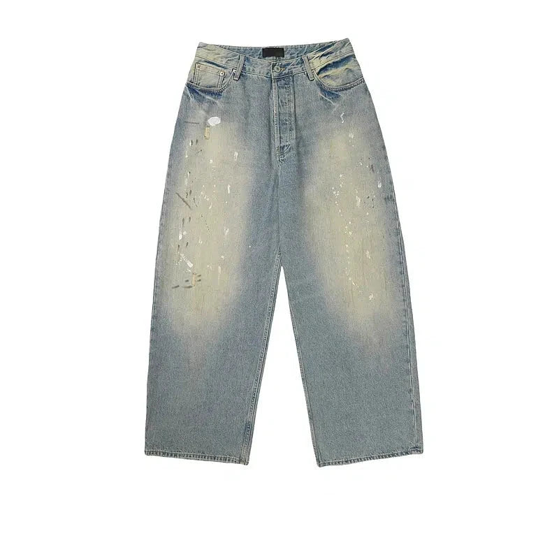 Washed Wide-Leg Straight Jeans