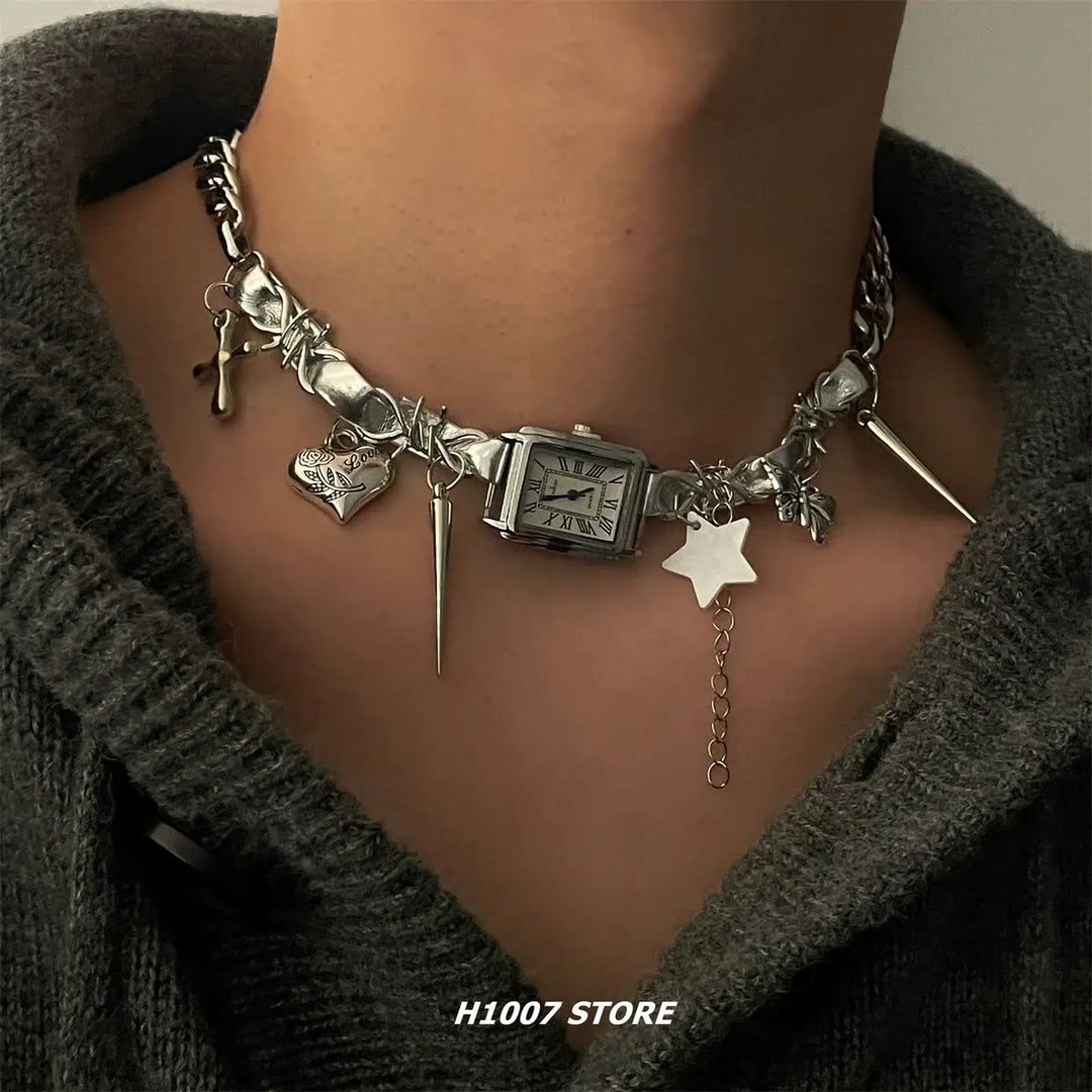 Watch Charm Choker Necklace