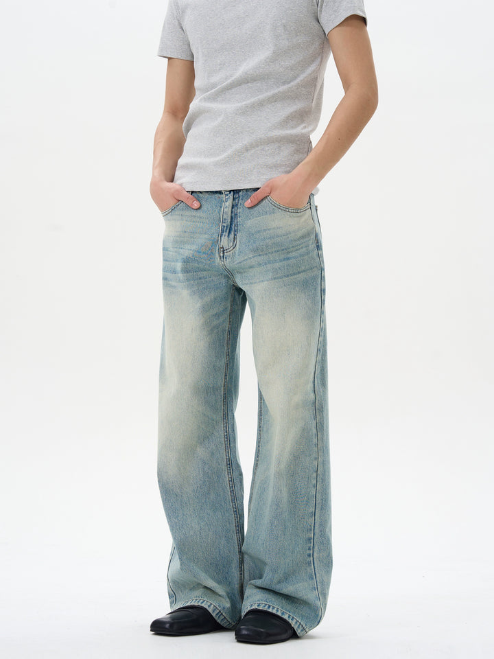 Wide-Leg Washed Jeans