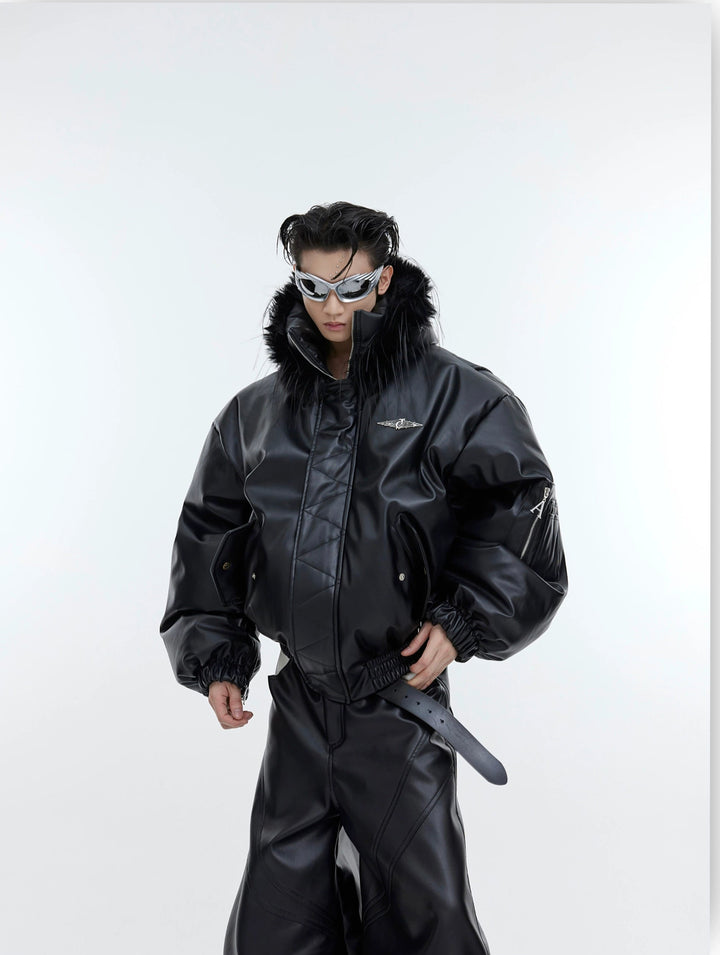 Hooded Insulated Jacket with Fur Collar