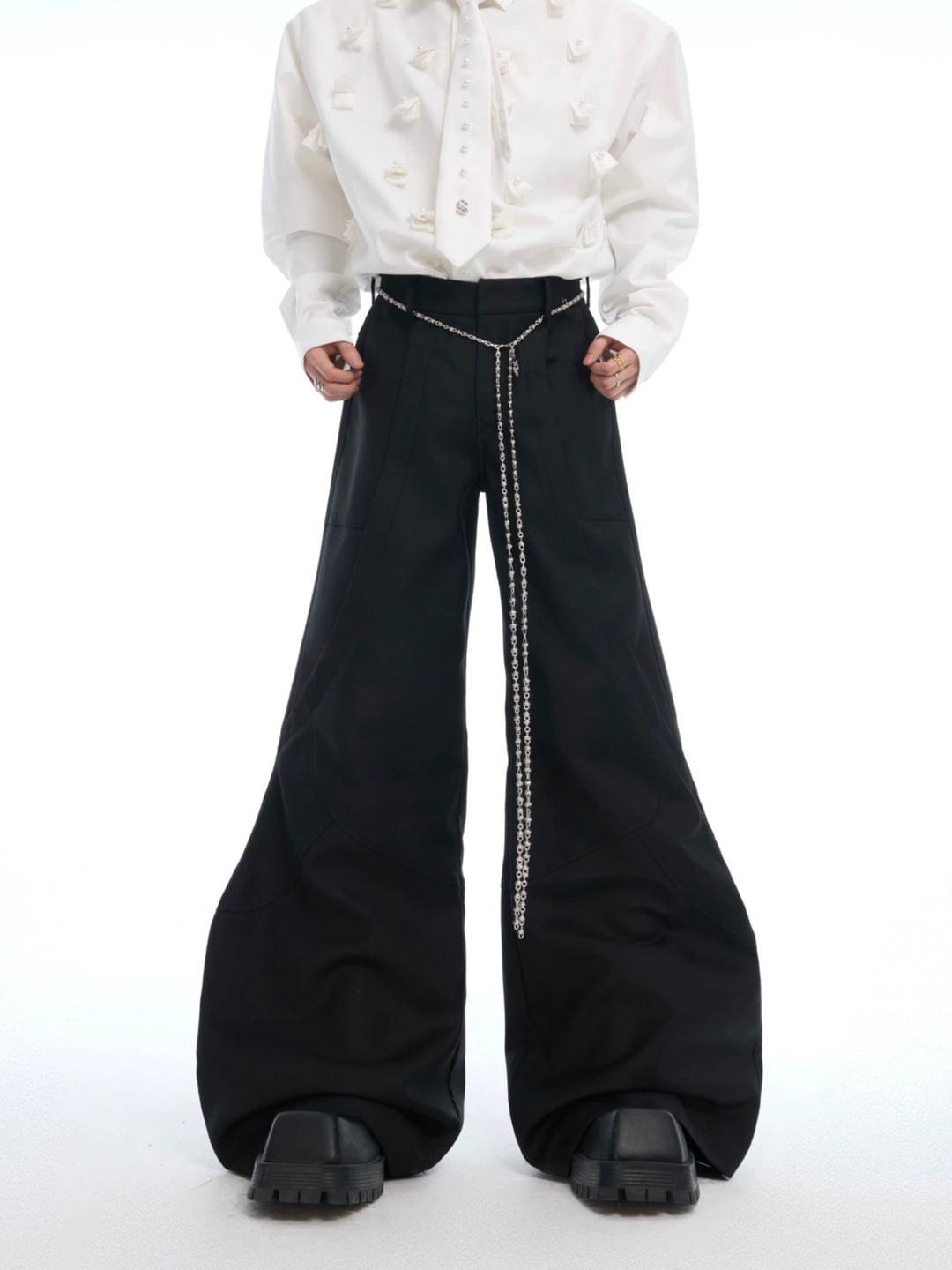 Deconstructed Flared Pants with Chain