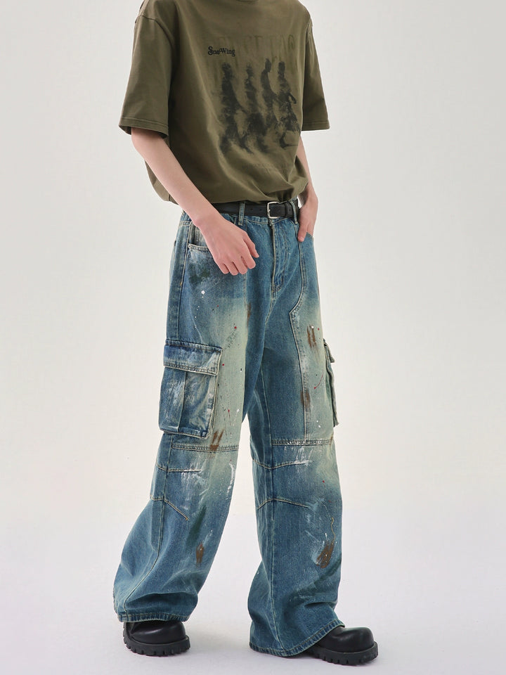 Wide-Leg Ink-Splashed Pants