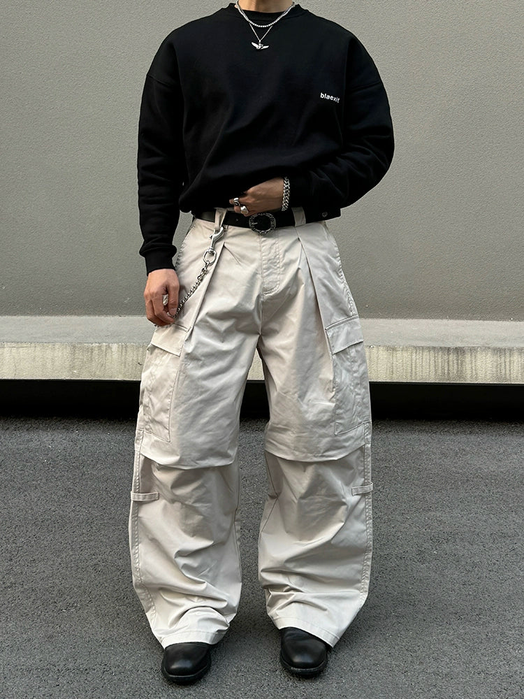 White Wide-Leg Cargo Pants