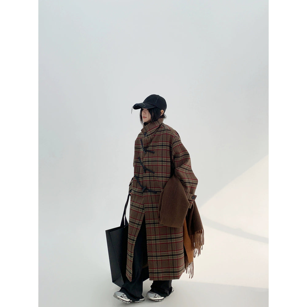 Long Plaid Woolen Coat-The Korean Fashion