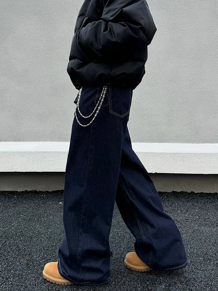 Classic Denim Wide-Leg Straight Jeans Pants-The Korean Fashion