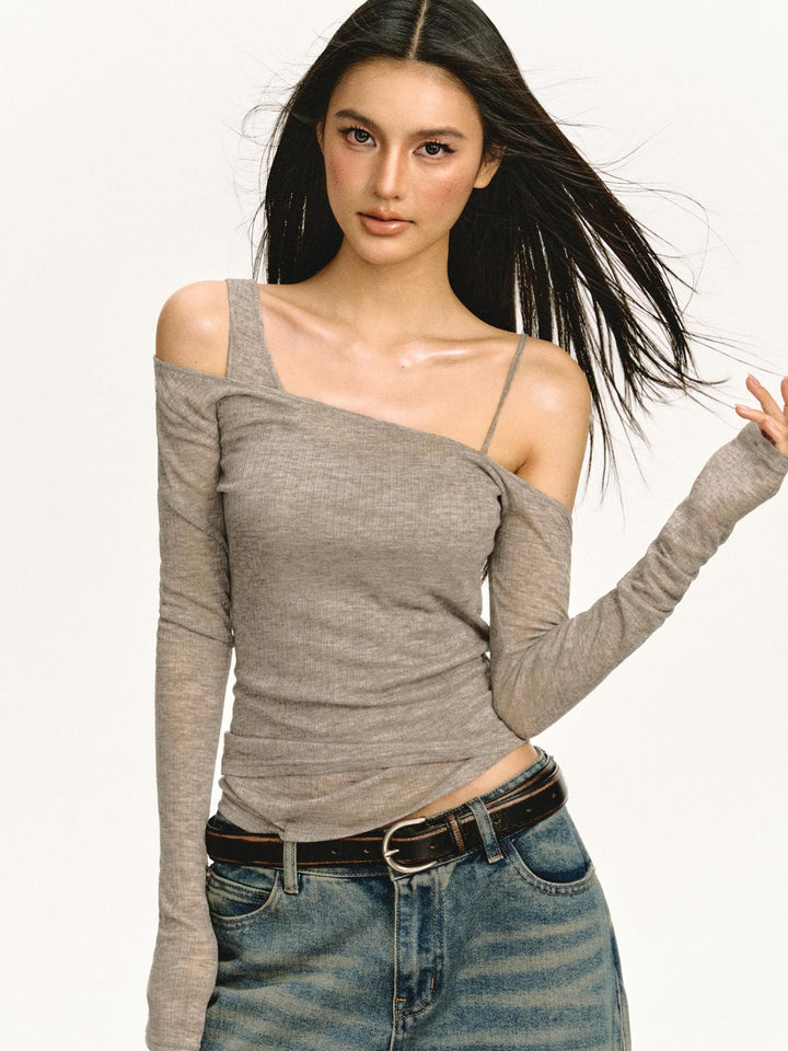 Slim Fit Off-Shoulder Long-Sleeve Top