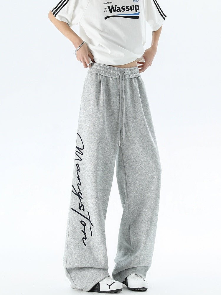 Letter Print Wide-Leg Casual Pants