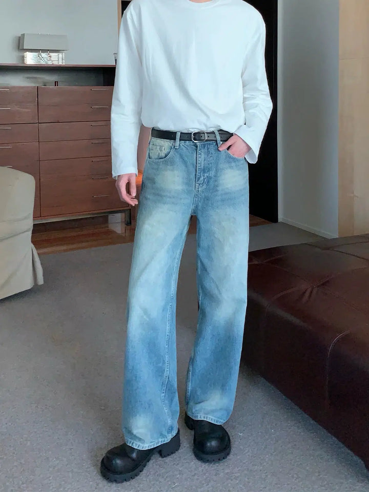 Straight Leg Washed Denim Pants-The Korean Fashion