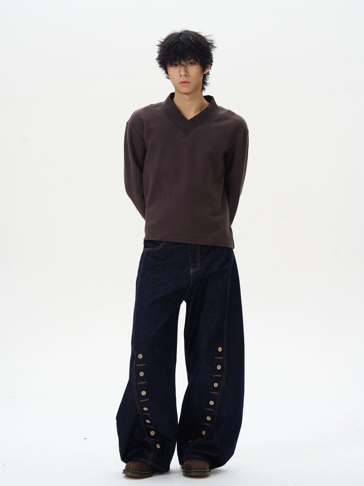 Buttoned Deconstructed Denim Pants