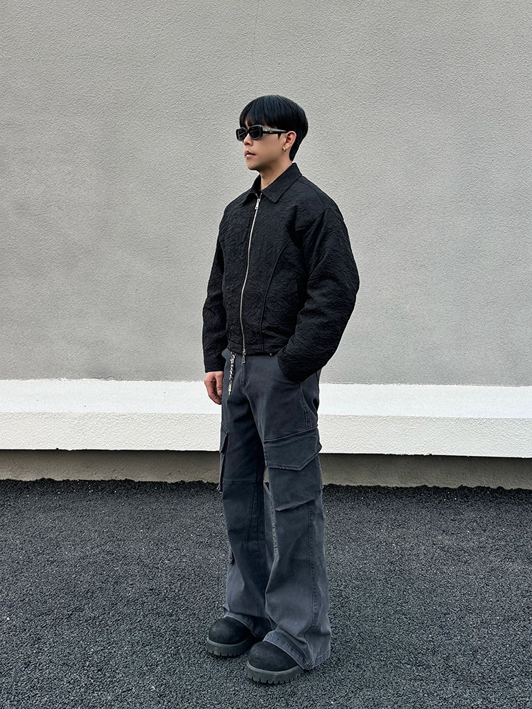 Dark Gray Straight Denim Cargo Pants