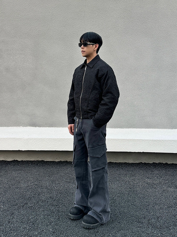 Dark Gray Straight Denim Cargo Pants