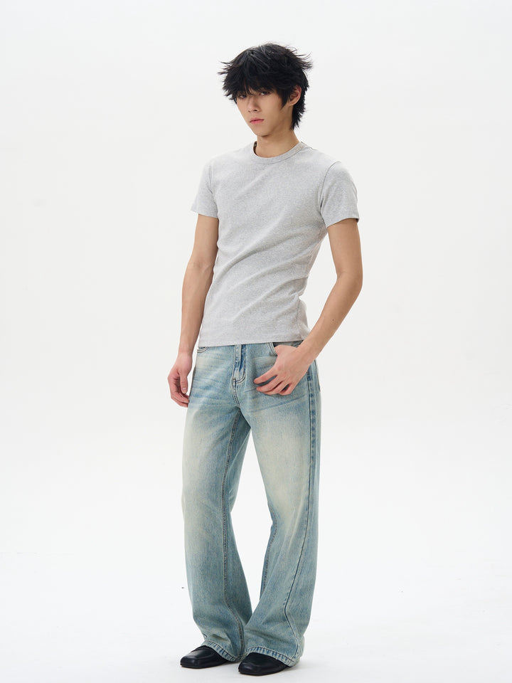 Wide-Leg Washed Jeans