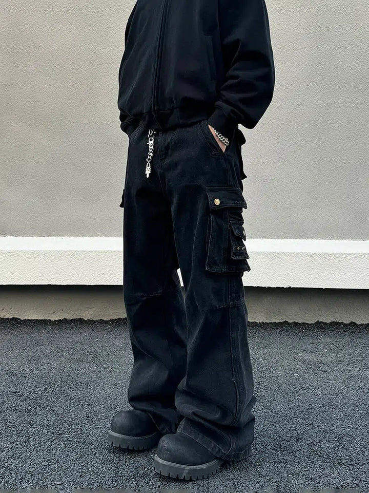 Black Multi-pocket Cargo Jeans