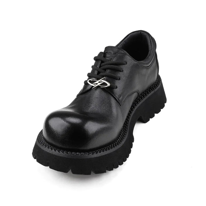 Leather Thick-Sole Derby Casual Shoes-The Korean Fashion