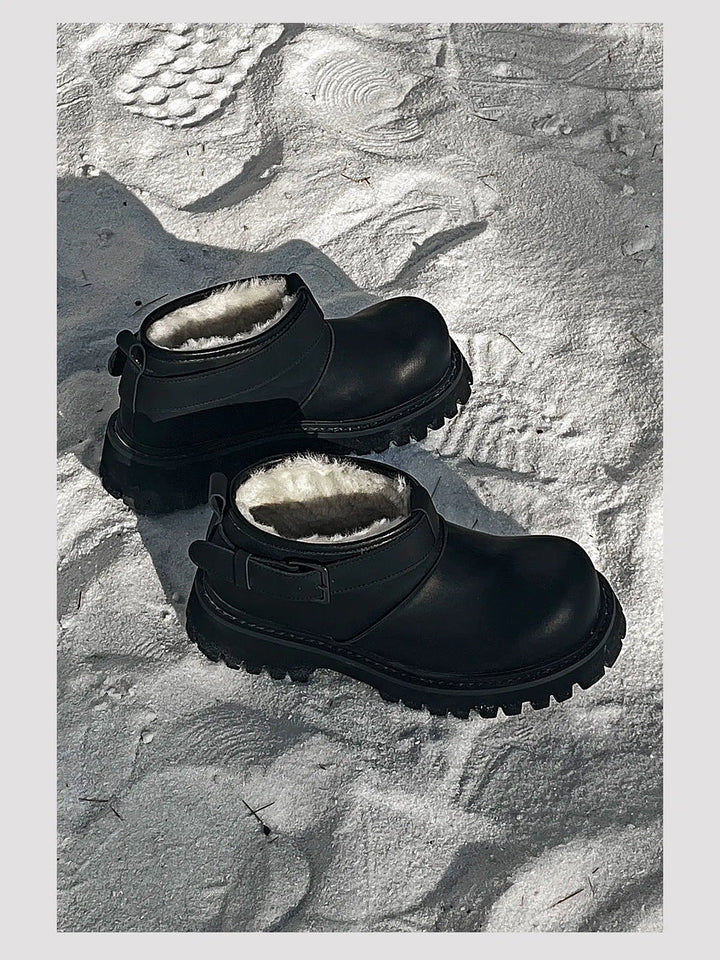 Velvet Lining Leather Snow Boots