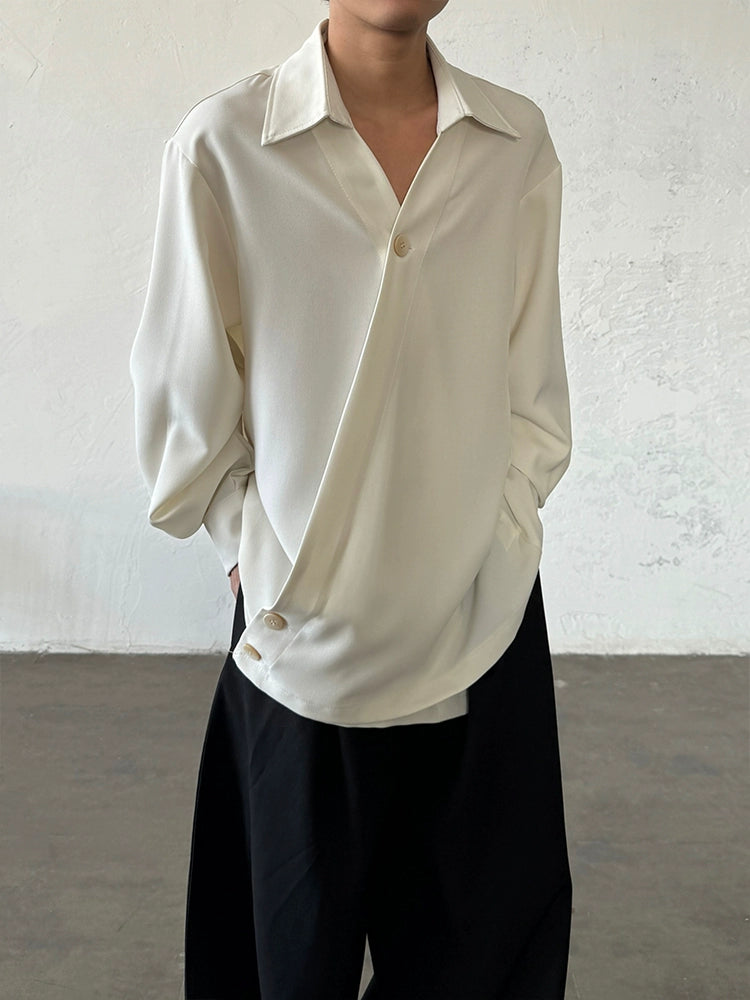 Minimalist Irregular Button V-Neck Shirt