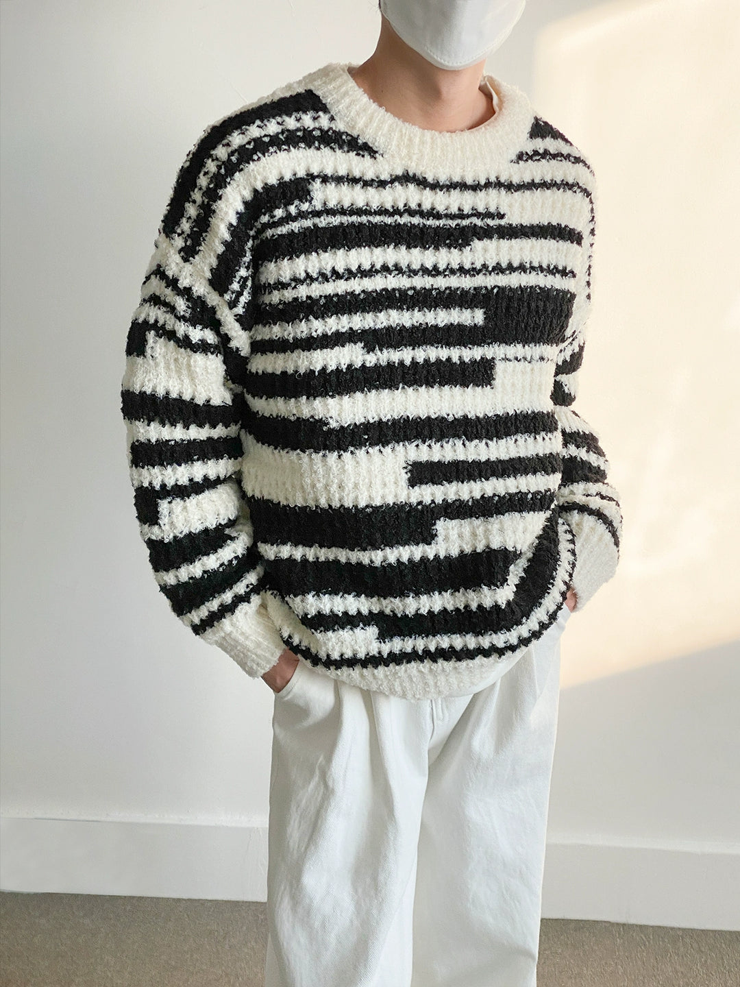 Striped Textured Terry Knit Sweater