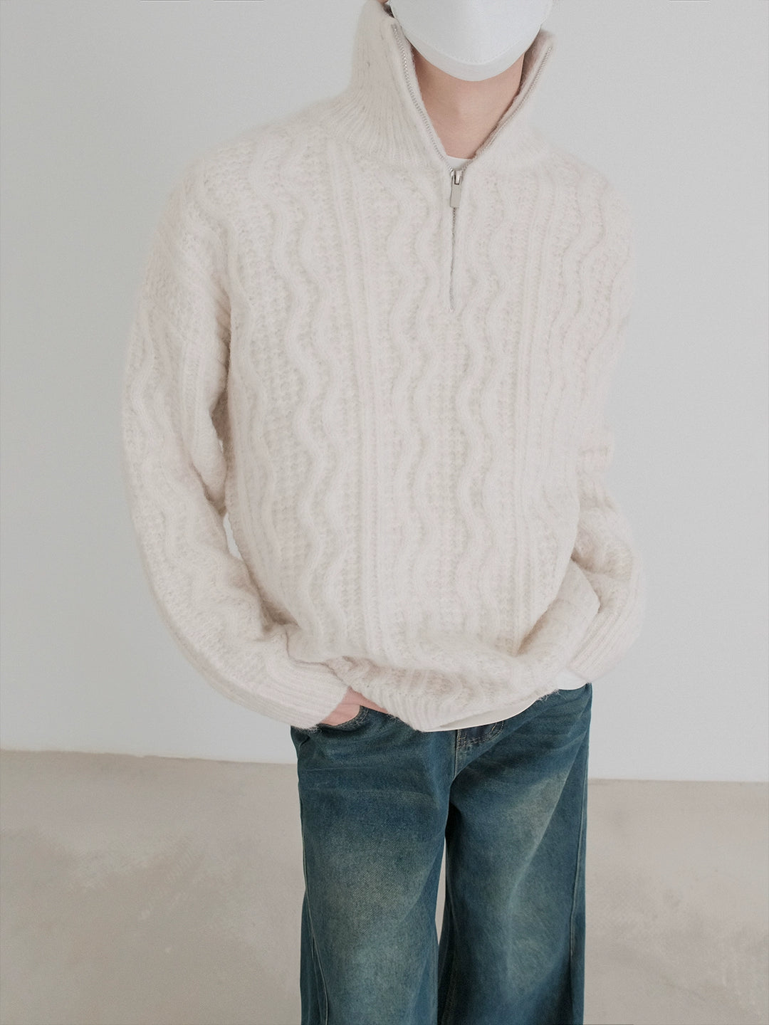 Stand Collar Cable Knit Sweater