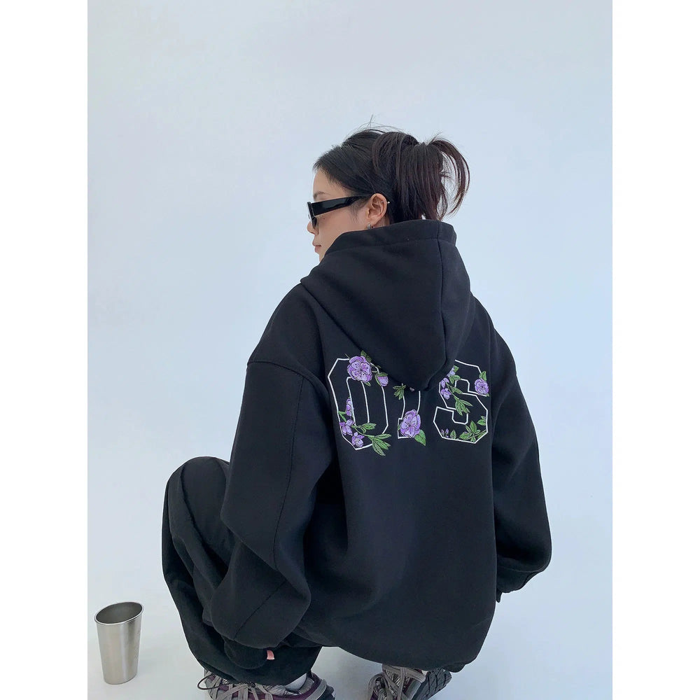 Plush Embroidered Hooded Sweatshirt