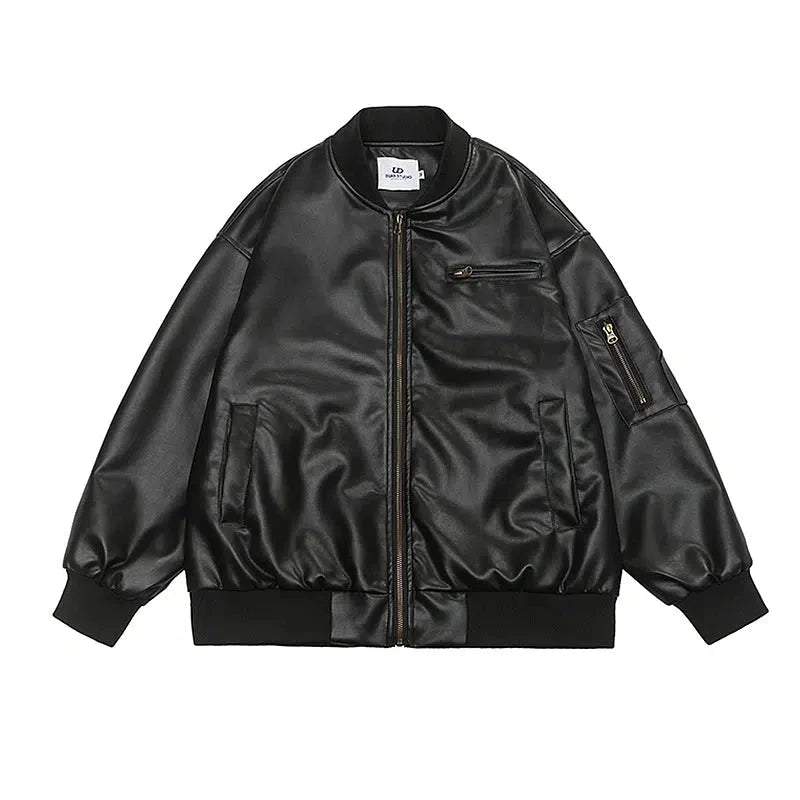 Retro Baseball Collar PU Leather Jacket