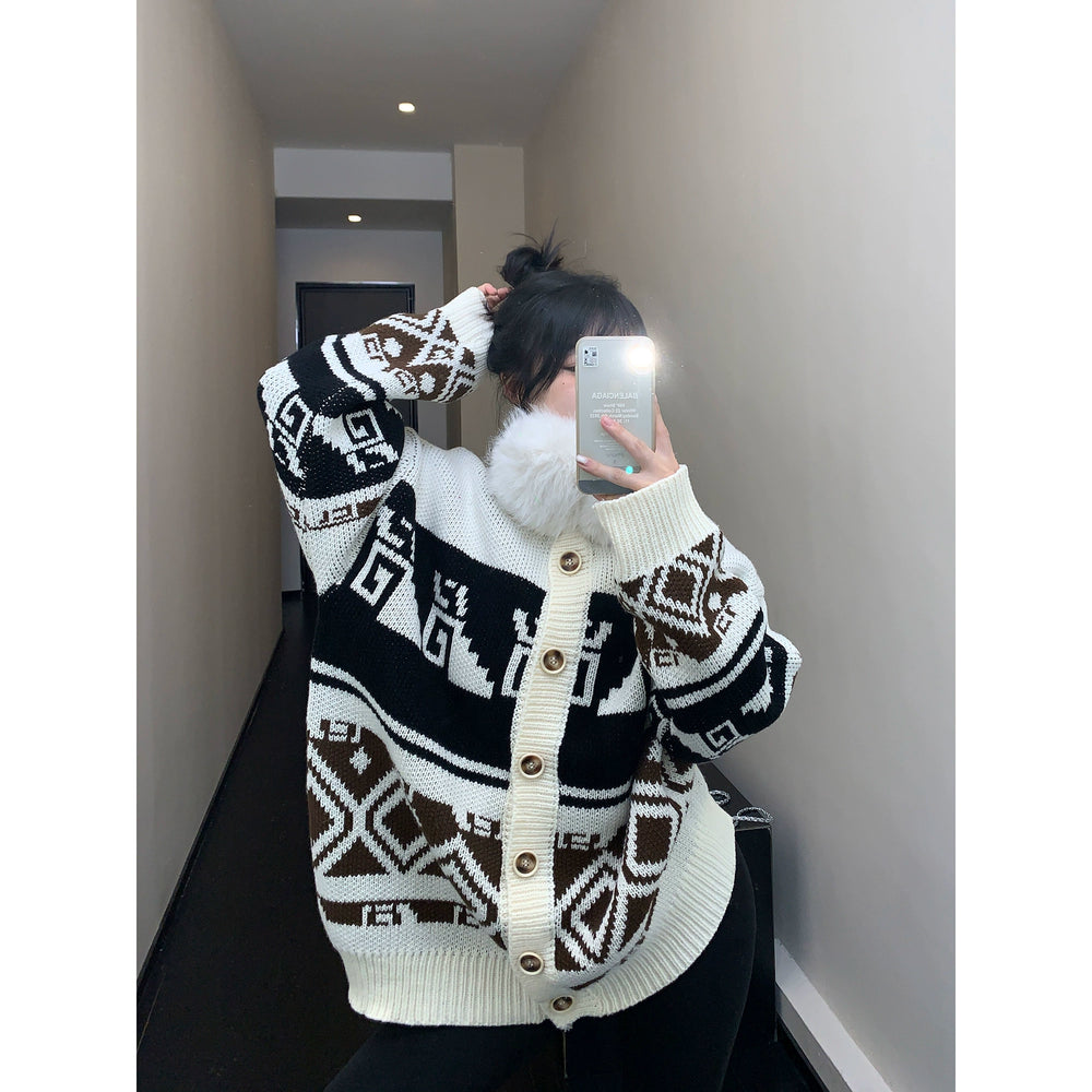 Retro Chunky Knit Sweater Jacket