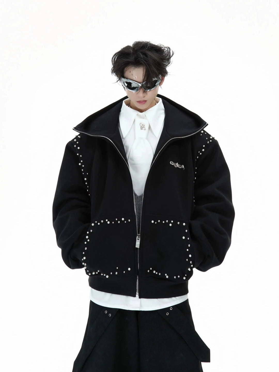 Pearl Trim Hooded Jacket-The Korean Fashion