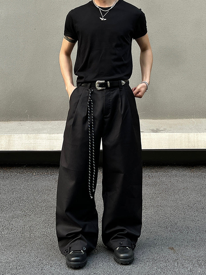 Black Wide Leg Pleated Trousers