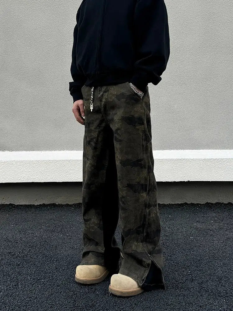 Camouflage Straight-Leg Cargo Pants