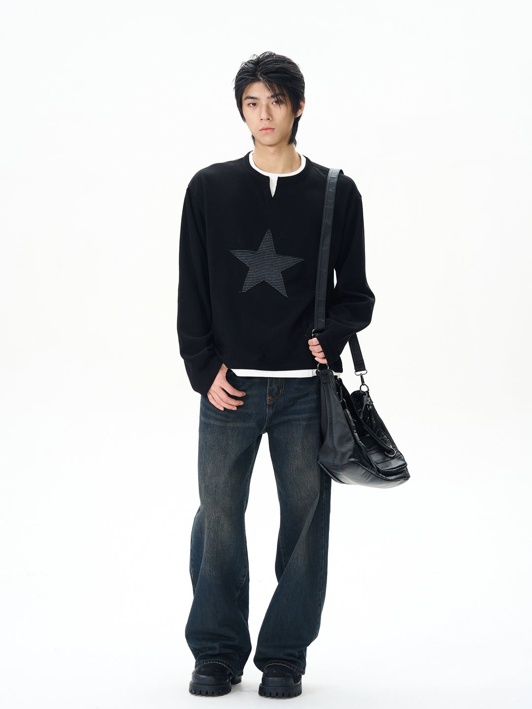 Retro Star Patch Long Sleeve Pullover