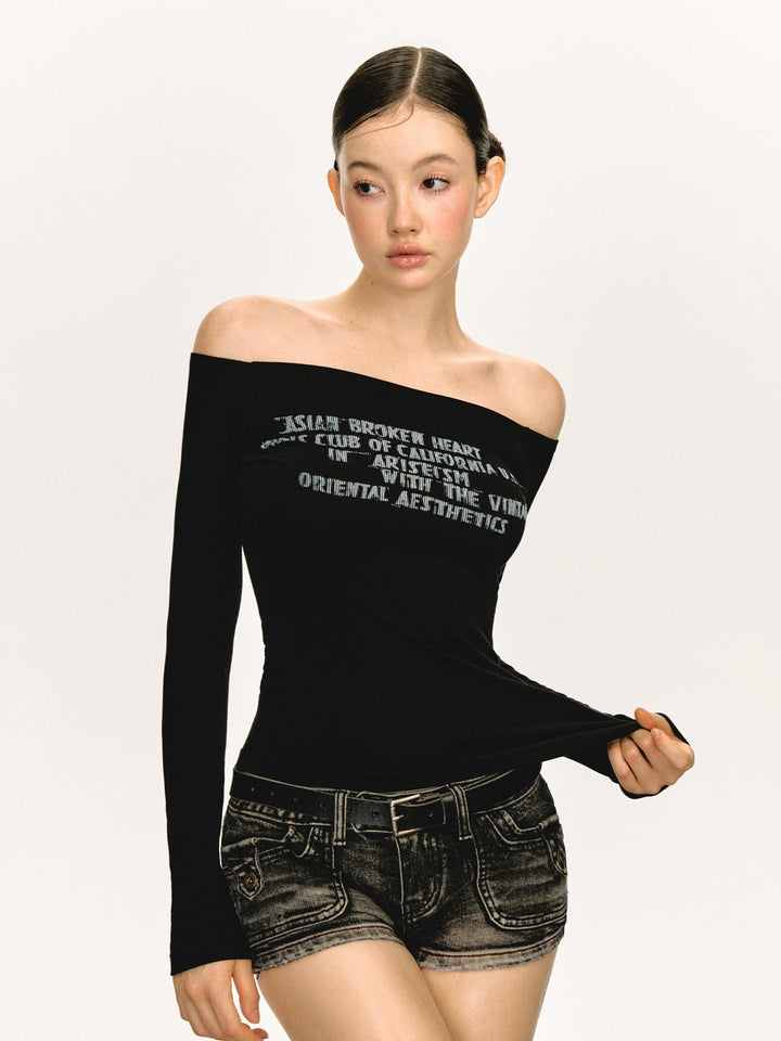 Retro One-Shoulder Long Sleeve Top