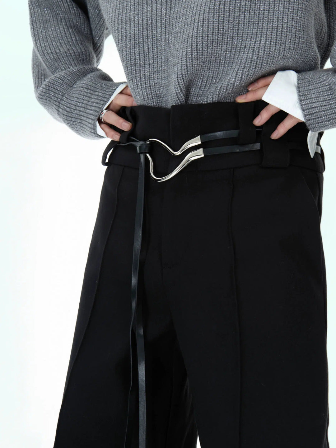 Metal Buckle Design Straight-leg Pants-The Korean Fashion