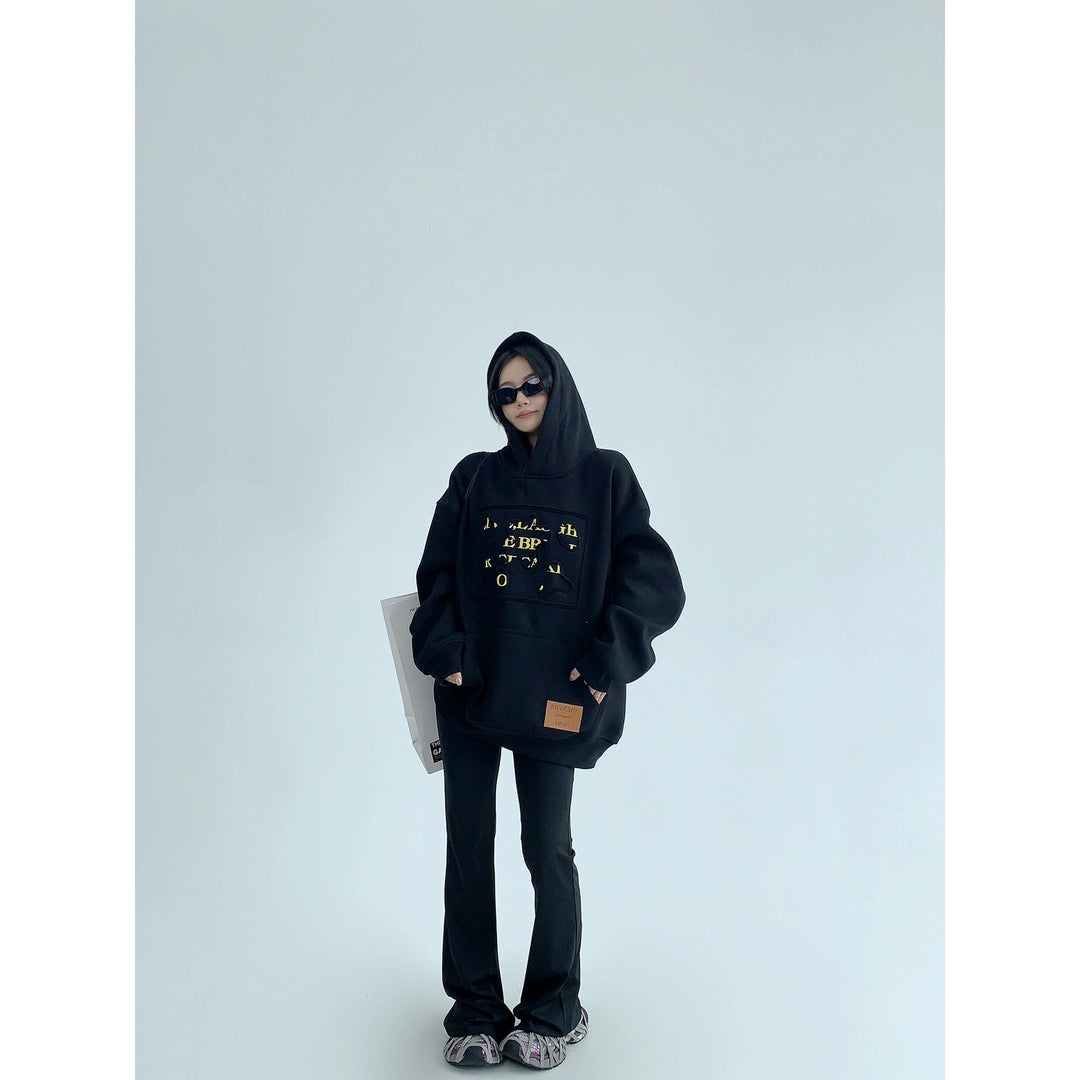 Embroidery Patch Plush Hoodie-The Korean Fashion