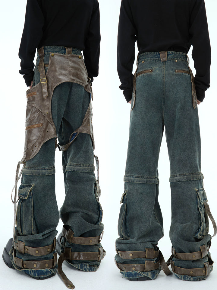 Retro Deconstruction Removable Splicing Pants