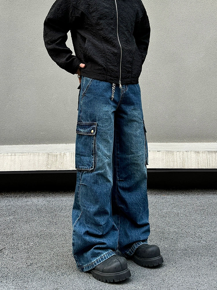 Blue Straight-leg Cargo Pants