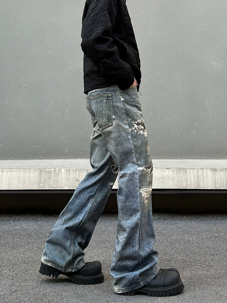 Distressed Flared Slim Fit Jeans