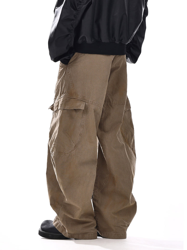 Brown Wide-Leg Cargo Pants