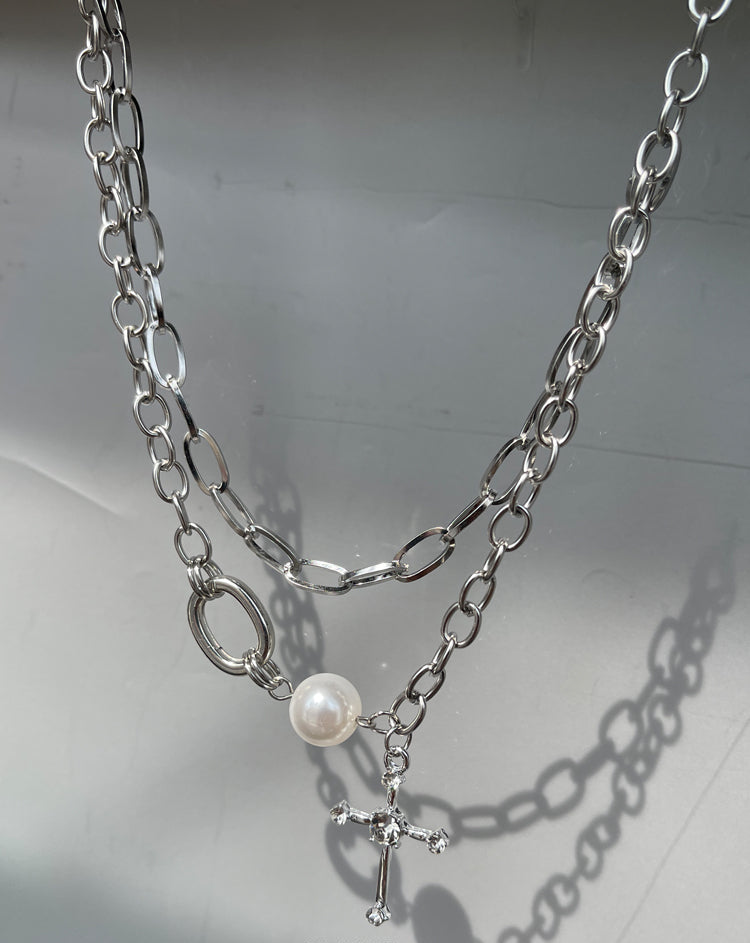 Cross Pearl Chain Clavicle Necklace