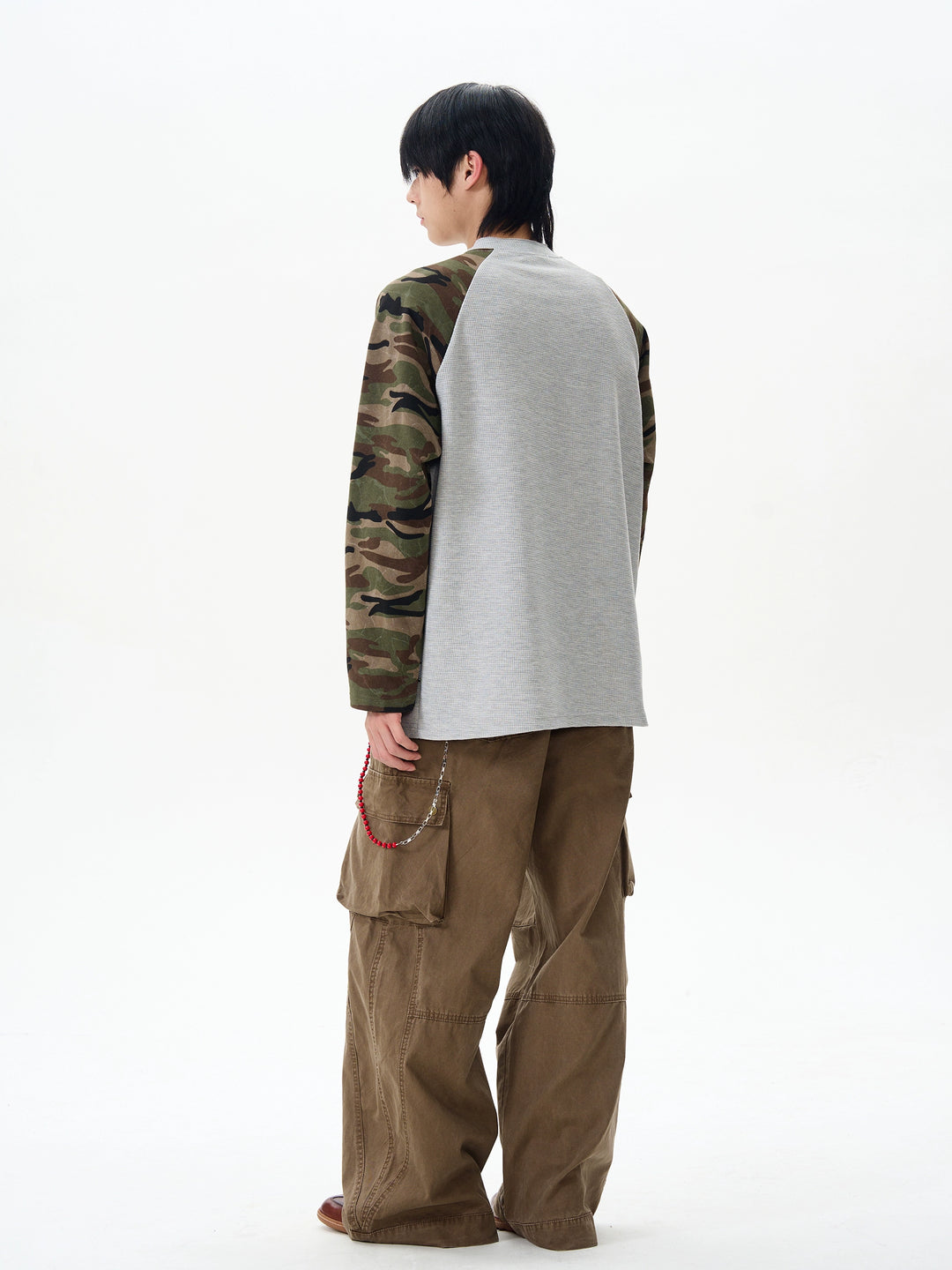 Camouflage Sleeve Waffle Henley Pullover