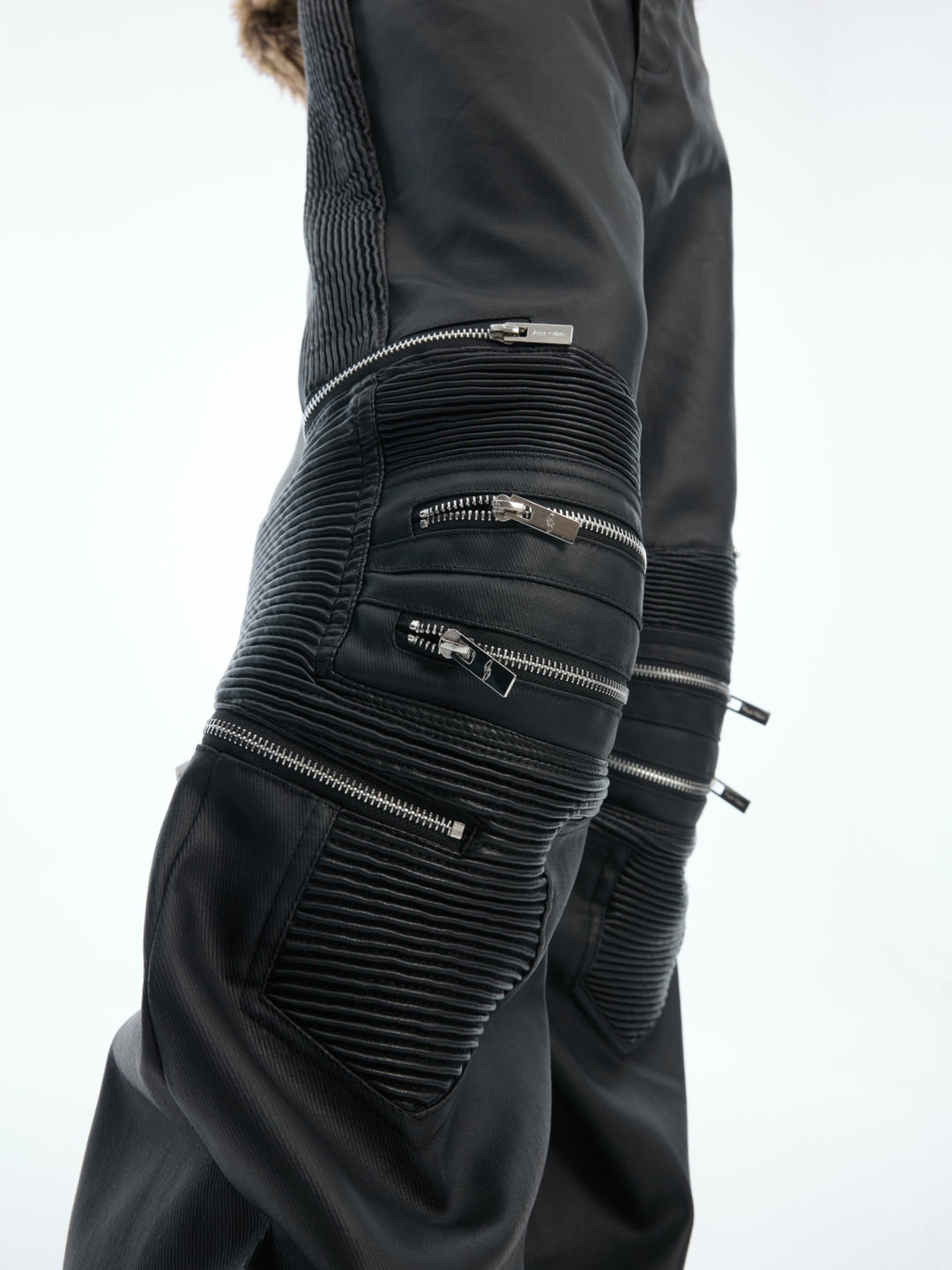 Deconstructed Zipper Leather Pants