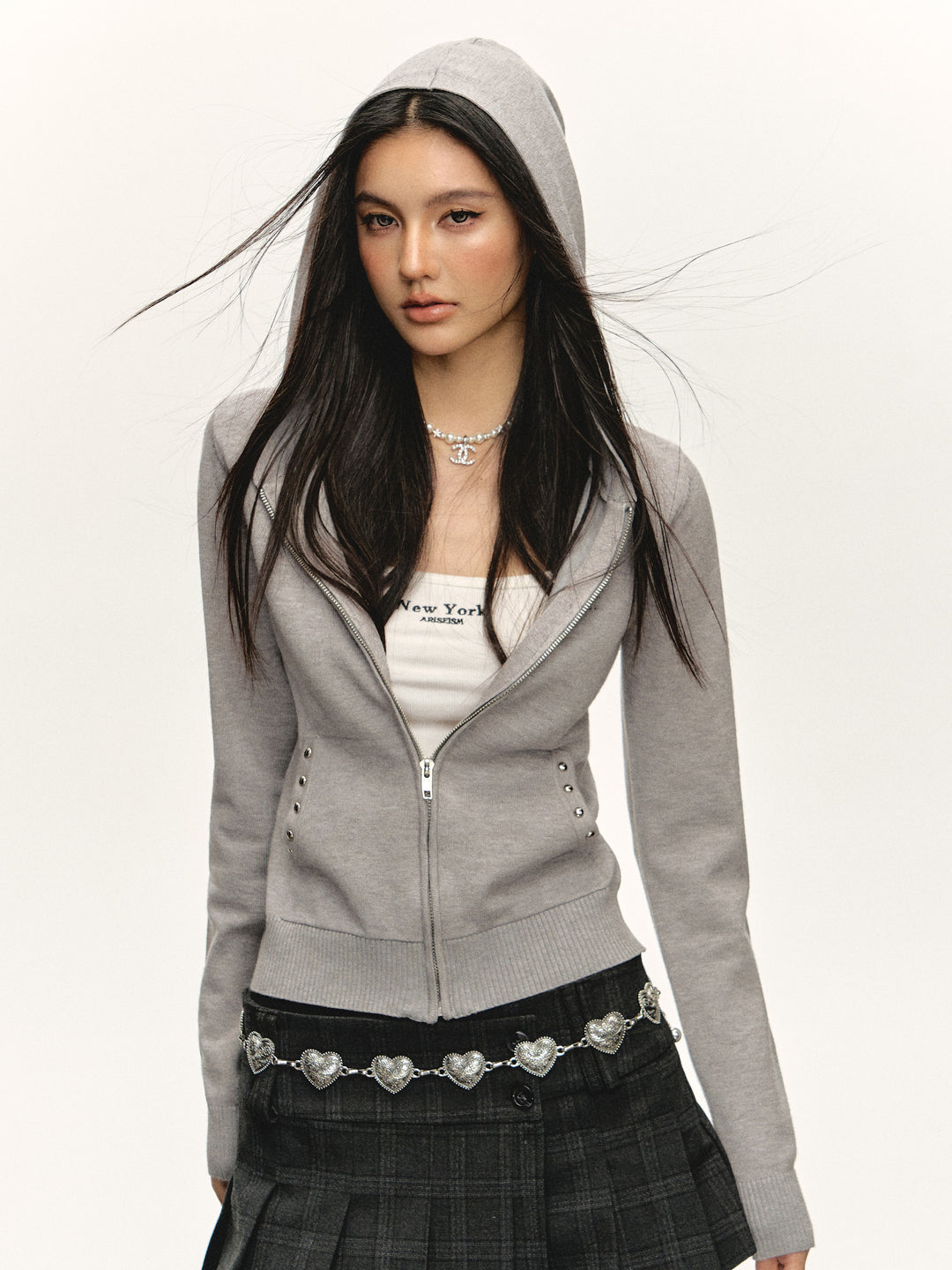 Hooded Knitted Zipper Cardigan Sweater