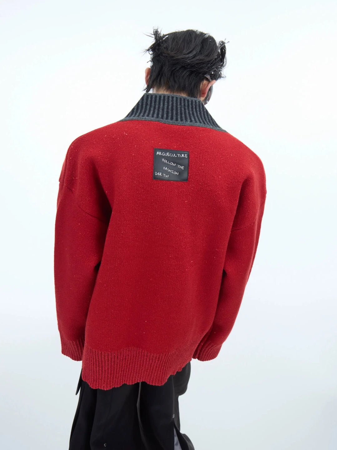 V-Neck Knitted Sweater with Contrast Trim-The Korean Fashion