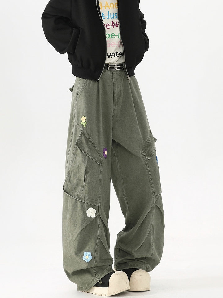 Floral Embroidered Wide-Leg Pants