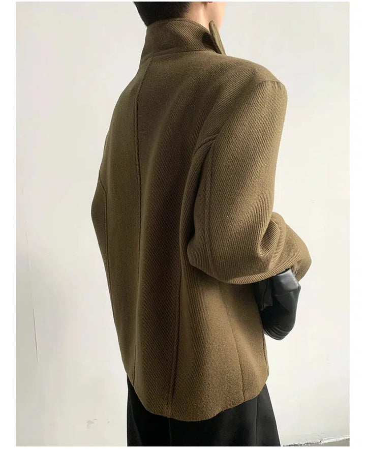 Asymmetric Wool Coat with High Collar