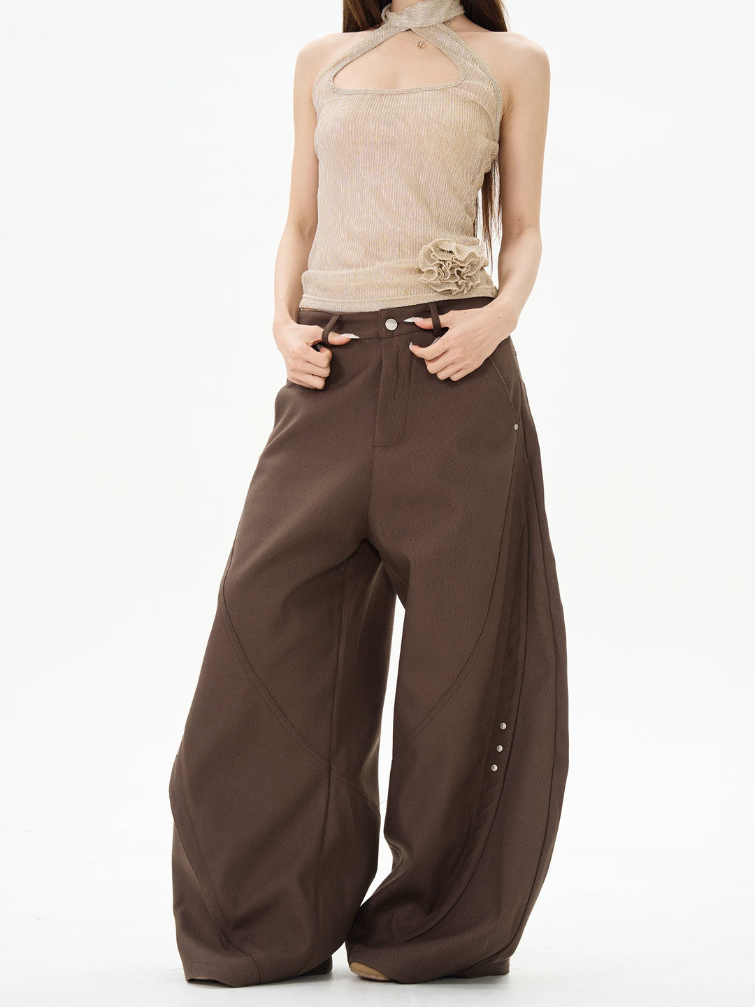 Wide-Leg Draped Pants