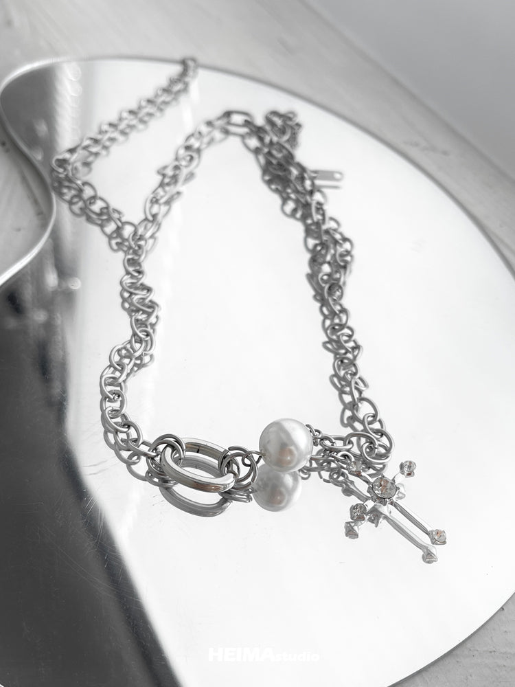 Cross Pearl Chain Clavicle Necklace