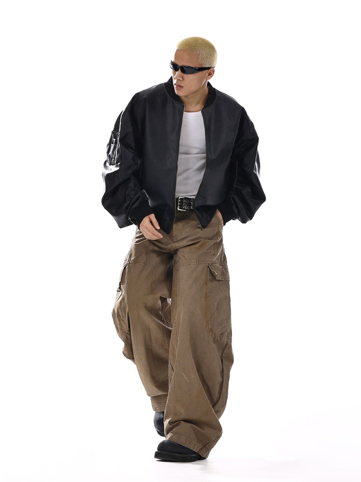 Brown Wide-Leg Cargo Pants