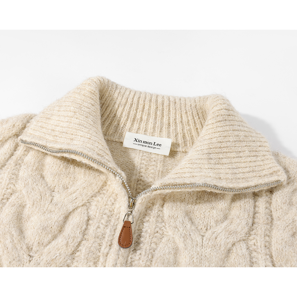 Knit Lapel Zip-Up Sweater Jacket