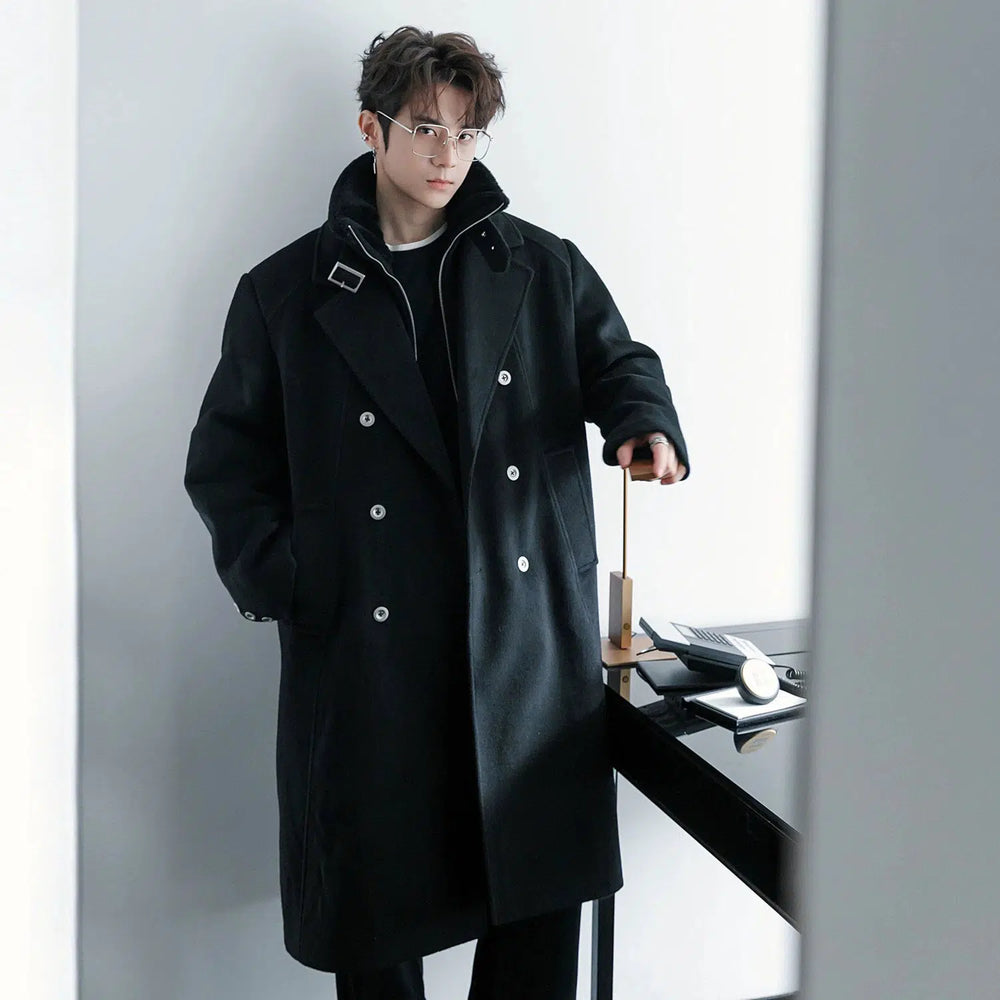 Long Double-Breasted Woolen Coat